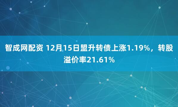 智成网配资 12月15日盟升转债上涨1.19%，转股溢价率21.61%